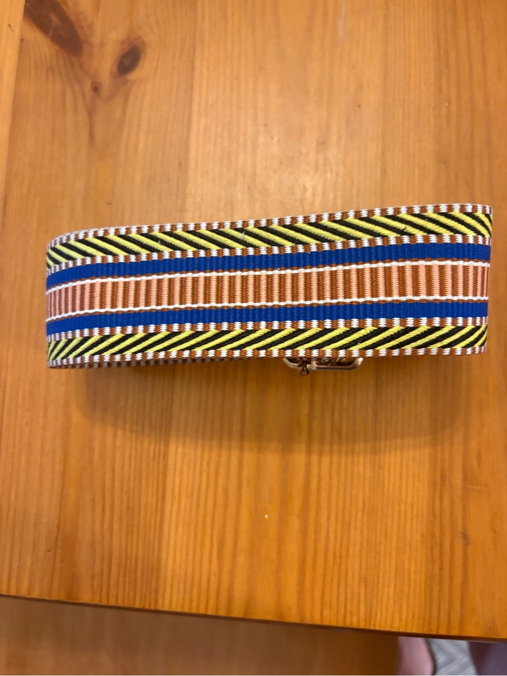 Pom Pom London Striped Woven Webbing Belt in Blue, Yellow, Brown